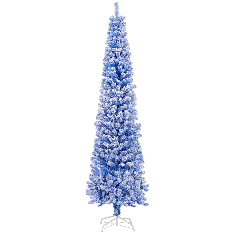 Sapin de Noël bleu givré de 7,3 pieds en forme de crayon