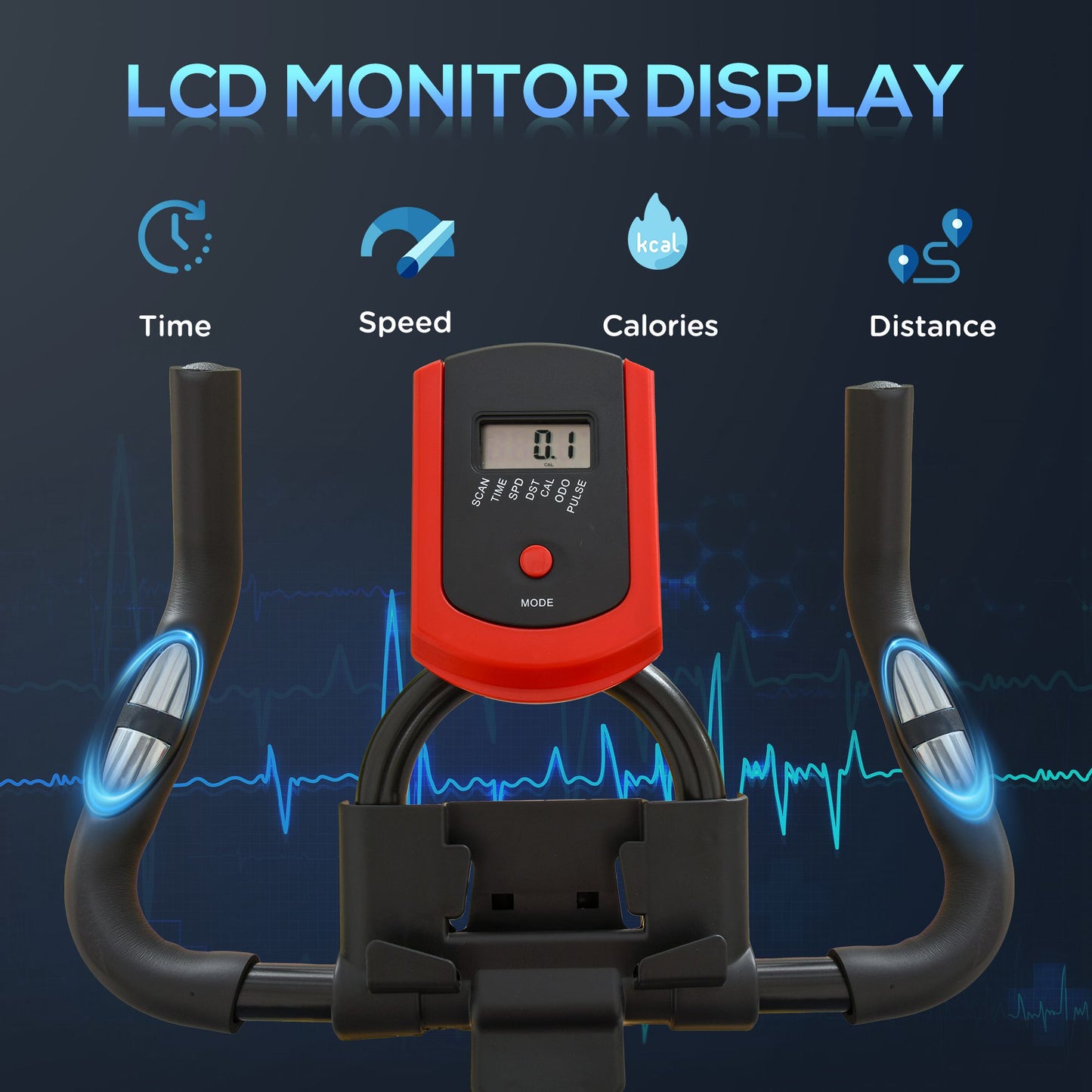 Vélo d'appartement vertical à résistance magnétique avec écran LCD, résistance réglable et coussin d'assise confortable