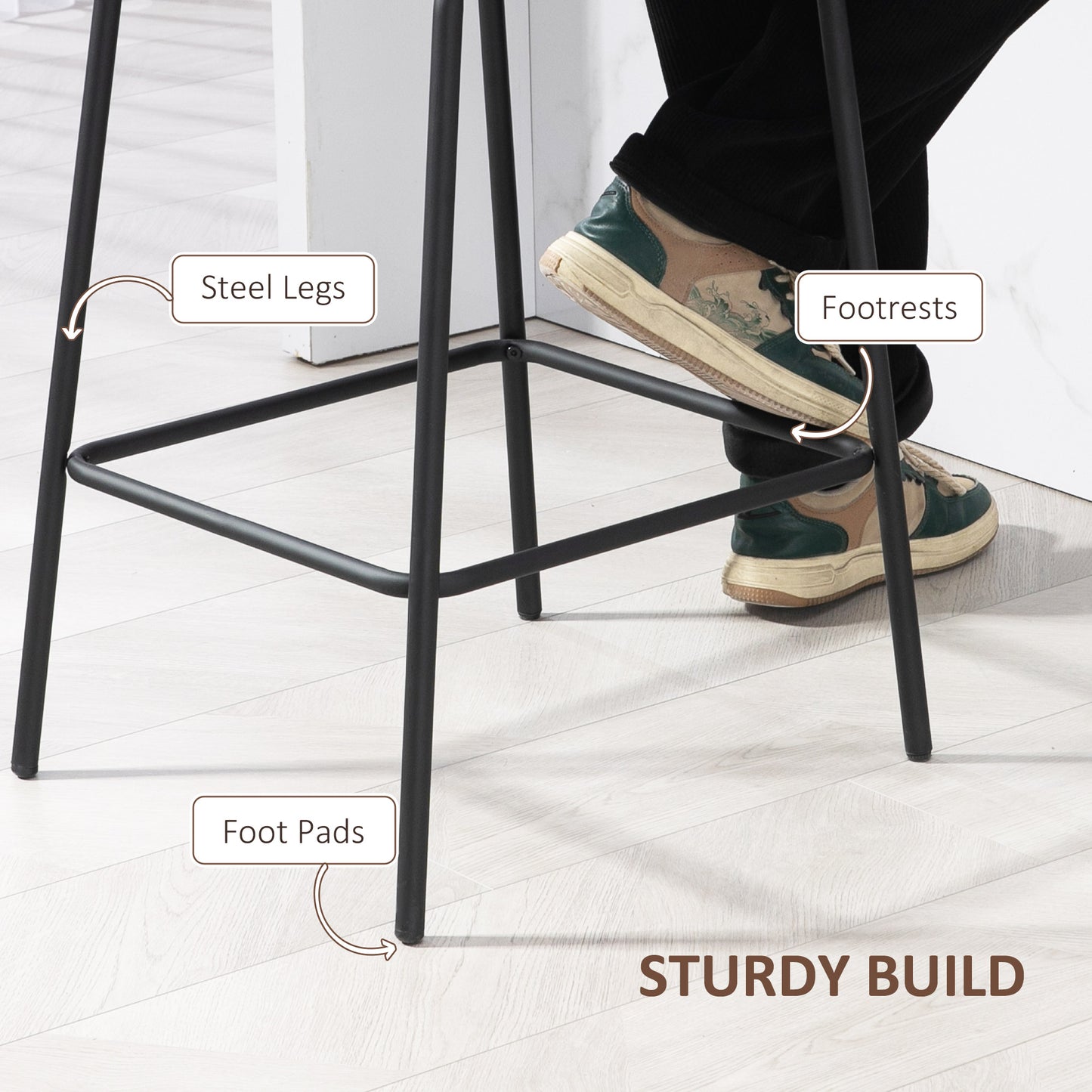 Lot de 2 tabourets de bar HOMCOM, chaises de bar rembourrées à hauteur de comptoir, tabourets de cuisine avec pieds en acier