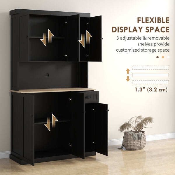 Buffet de cuisine avec support pour four à micro-ondes, noir