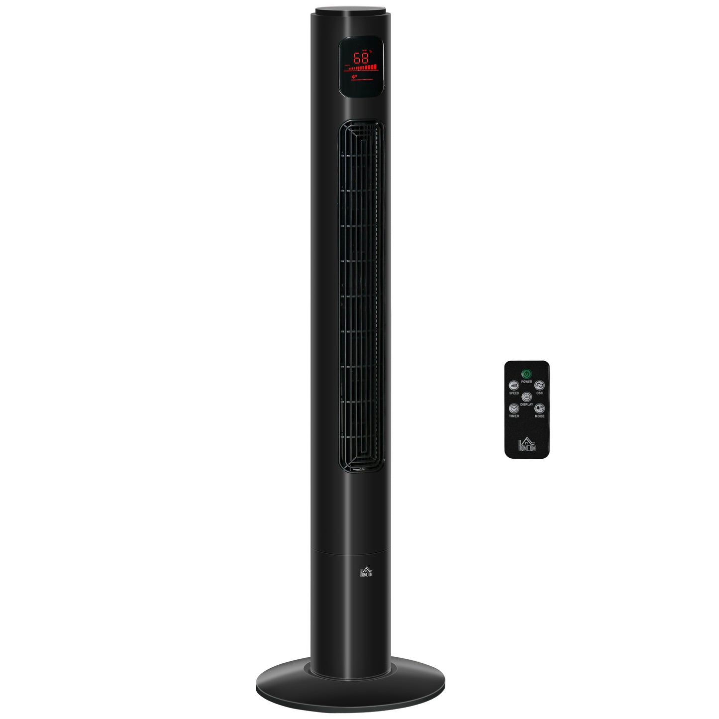 Ventilateur tour autonome avec oscillation, 3 vitesses, minuterie 12 h, panneau de capteur LED, télécommande, noir