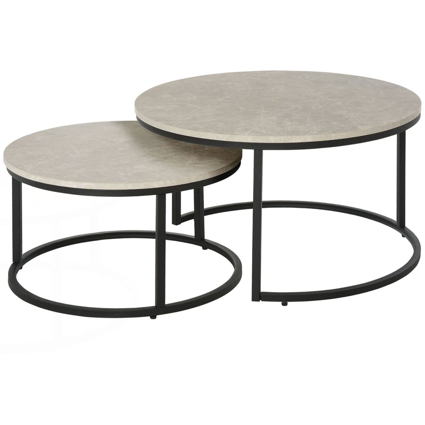 Lot de 2 tables basses modernes avec base en métal pour salon, gris ciment