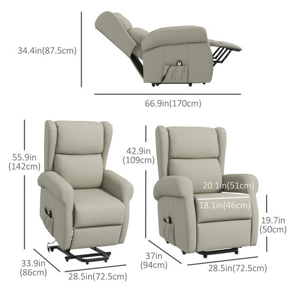 Fauteuil releveur à oreilles inclinable électrique avec repose-pieds, blanc crème