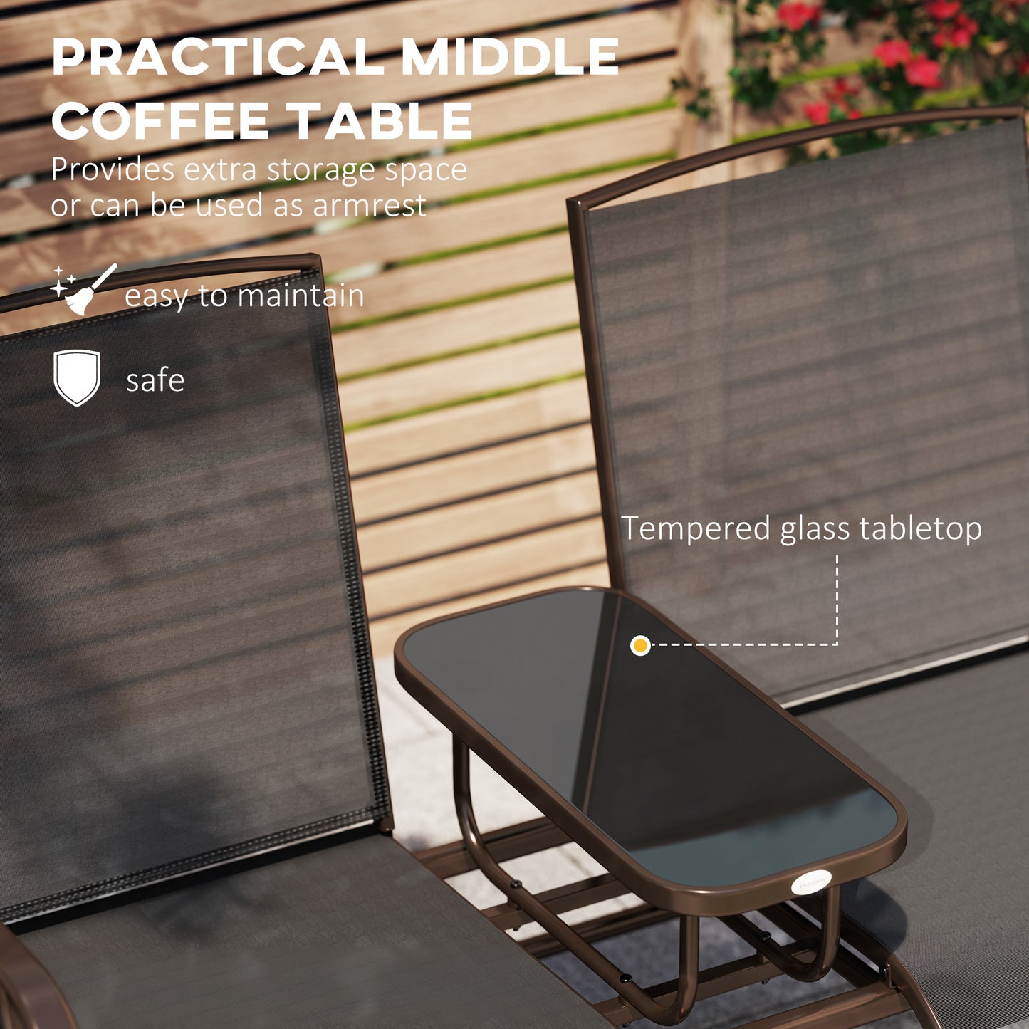 Outsunny Patio Rocking Chair, 2 Person Outdoor Loveseat, Garden Bench, Black