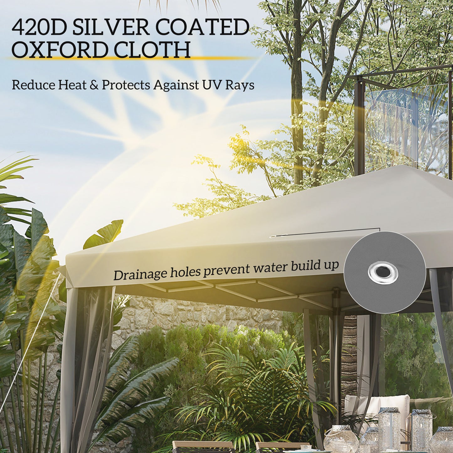 Gazebo 10' x 10' avec filet latéral amovible et sac de transport pour terrasse extérieure, gris clair