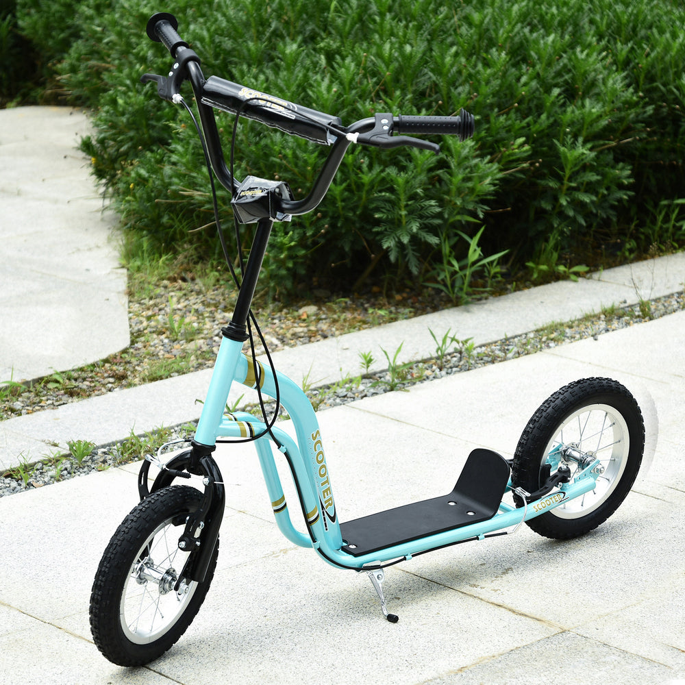 Trottinette à roues gonflable à double frein, roue avant de 30 cm, bleu
