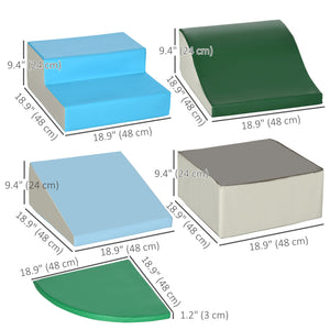 Aire de jeux souple 6 pièces pour grimper, ramper et glisser, bleu/vert
