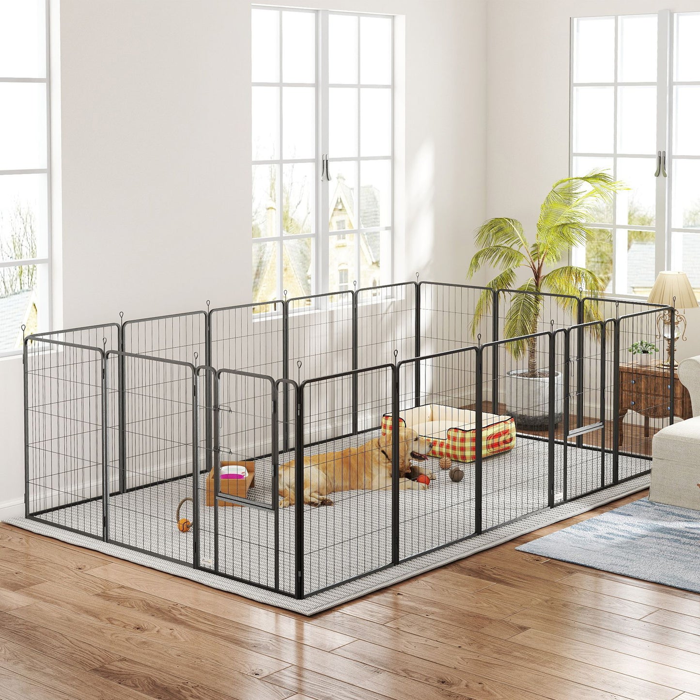 16-Panel Dog Playpen with Straps, Portable & Self-Assembly, for Large Dogs, 99cm Height