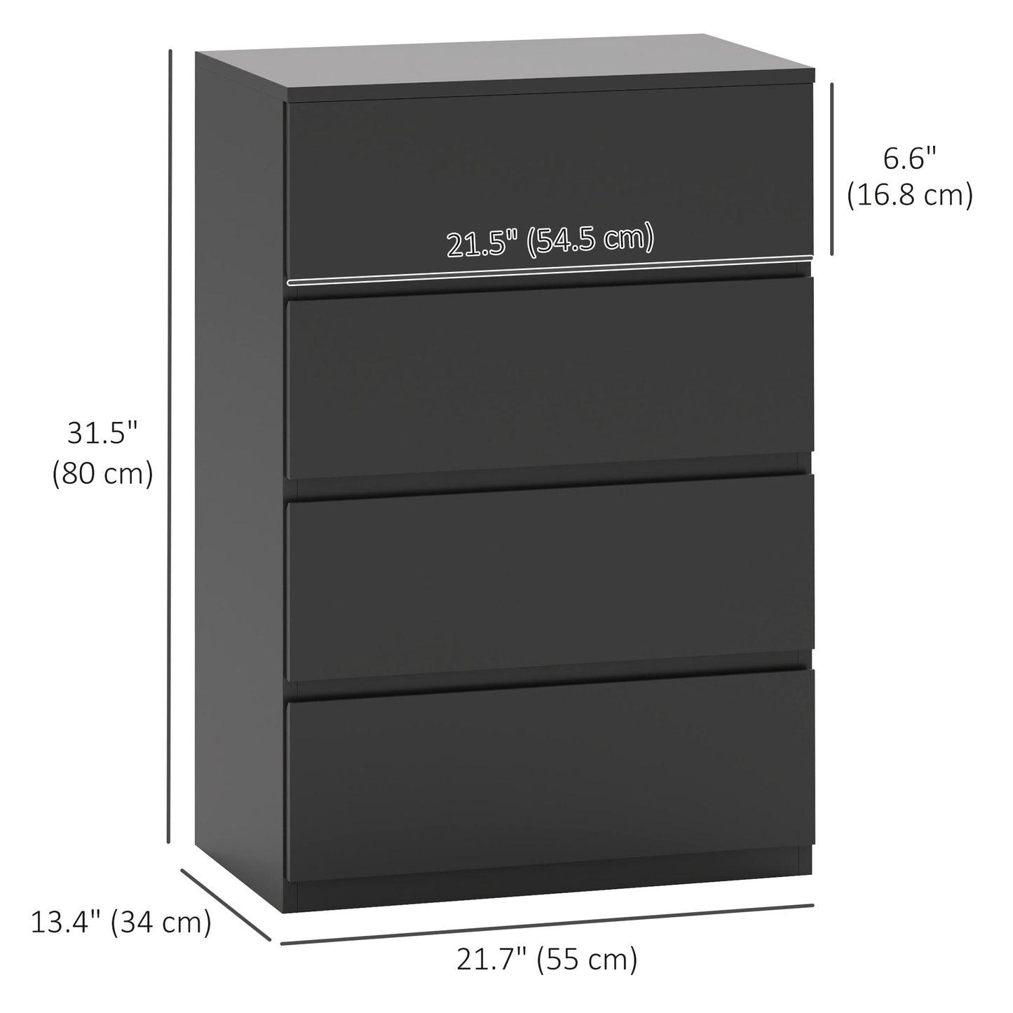 Commode 4 tiroirs de rangement indépendant, noir