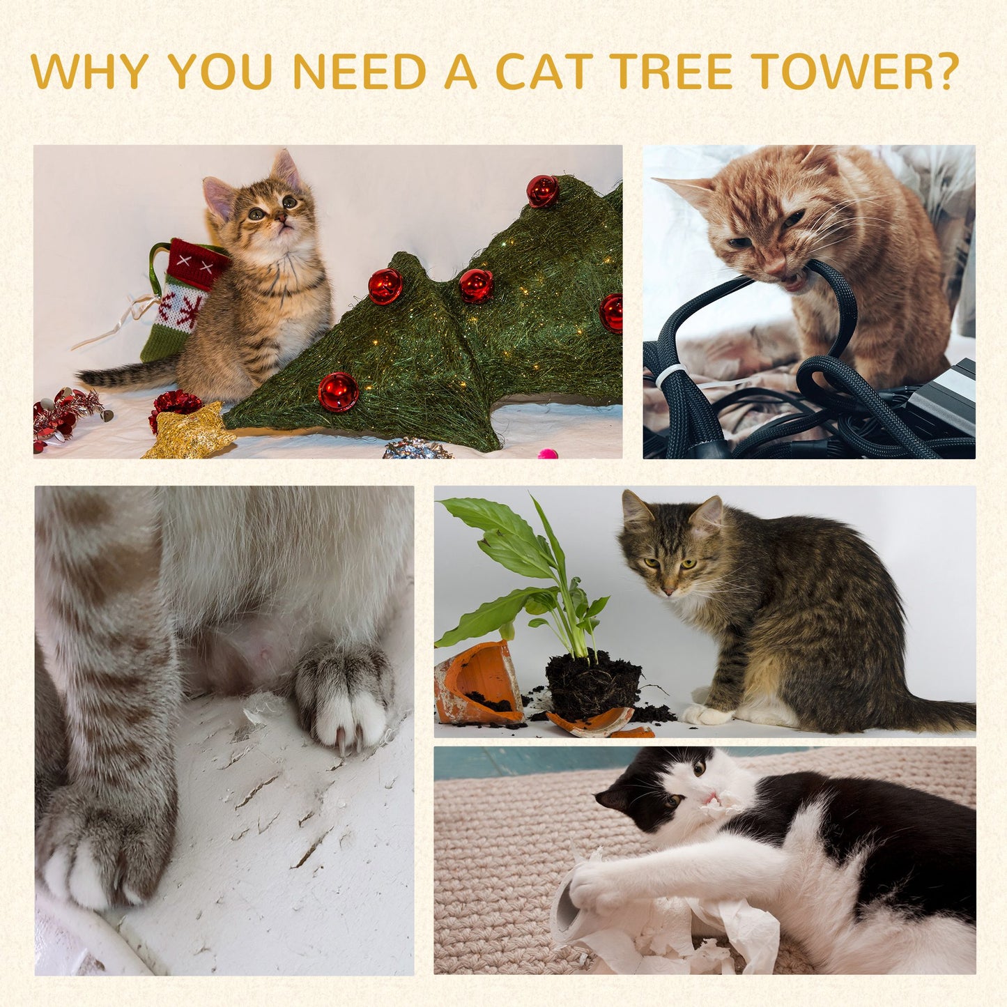 79" Cat Tree with Kitten Scratching Post, Activity Center and Toys Beige