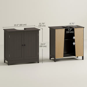 Meuble sous lavabo avec 2 portes et étagère, couleur café
