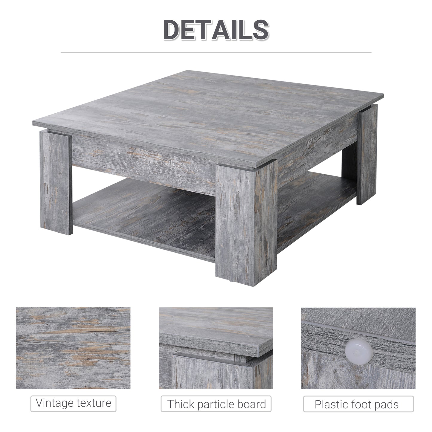 Table basse moderne avec étagère de rangement, grise
