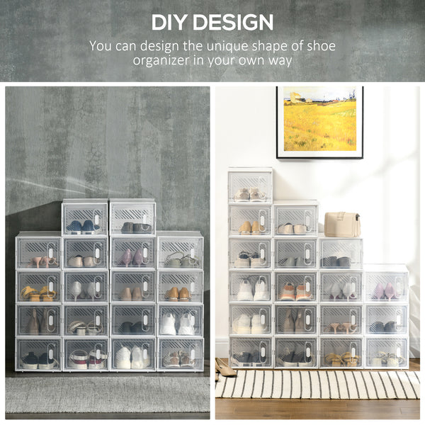 Lot de 18 boîtes de rangement pour chaussures en plastique transparent avec ouverture frontale