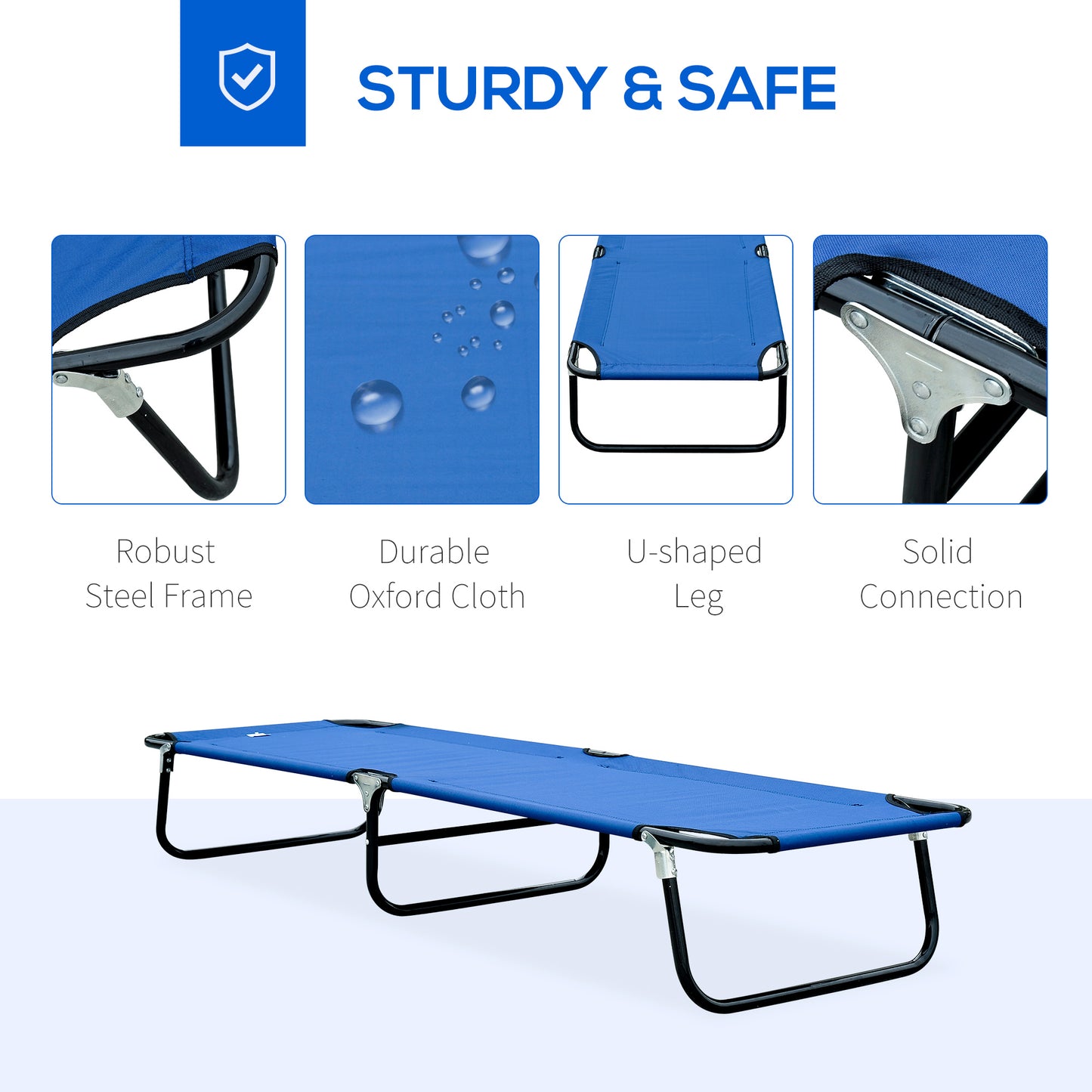 Foldable Camping Bed for Adults, Portable Outdoor Sleeping Bed, Blue