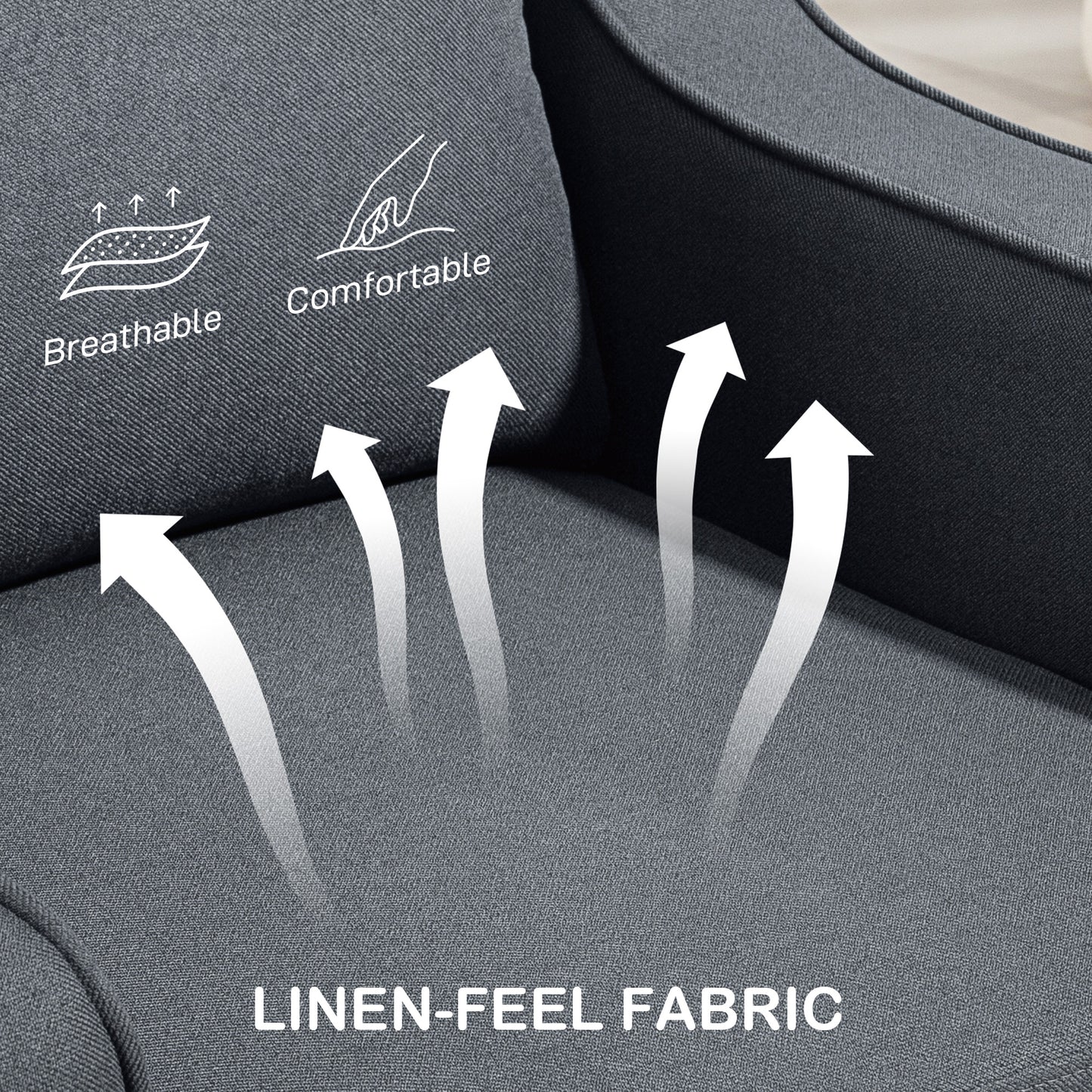 Fauteuil d'appoint moderne avec ressorts ensachés, revêtement en lin, rembourrage épais, gris anthracite