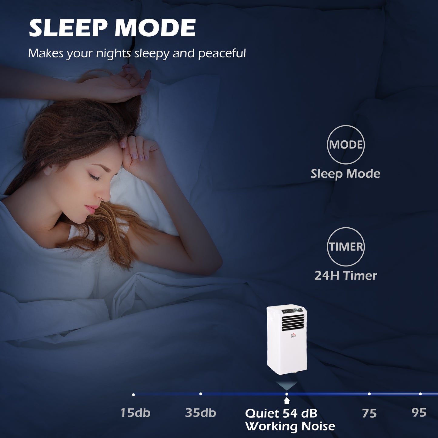 Climatiseur portable 8 000 BTU, déshumidificateur, ventilateurs à 2 vitesses, minuterie 24 h, blanc