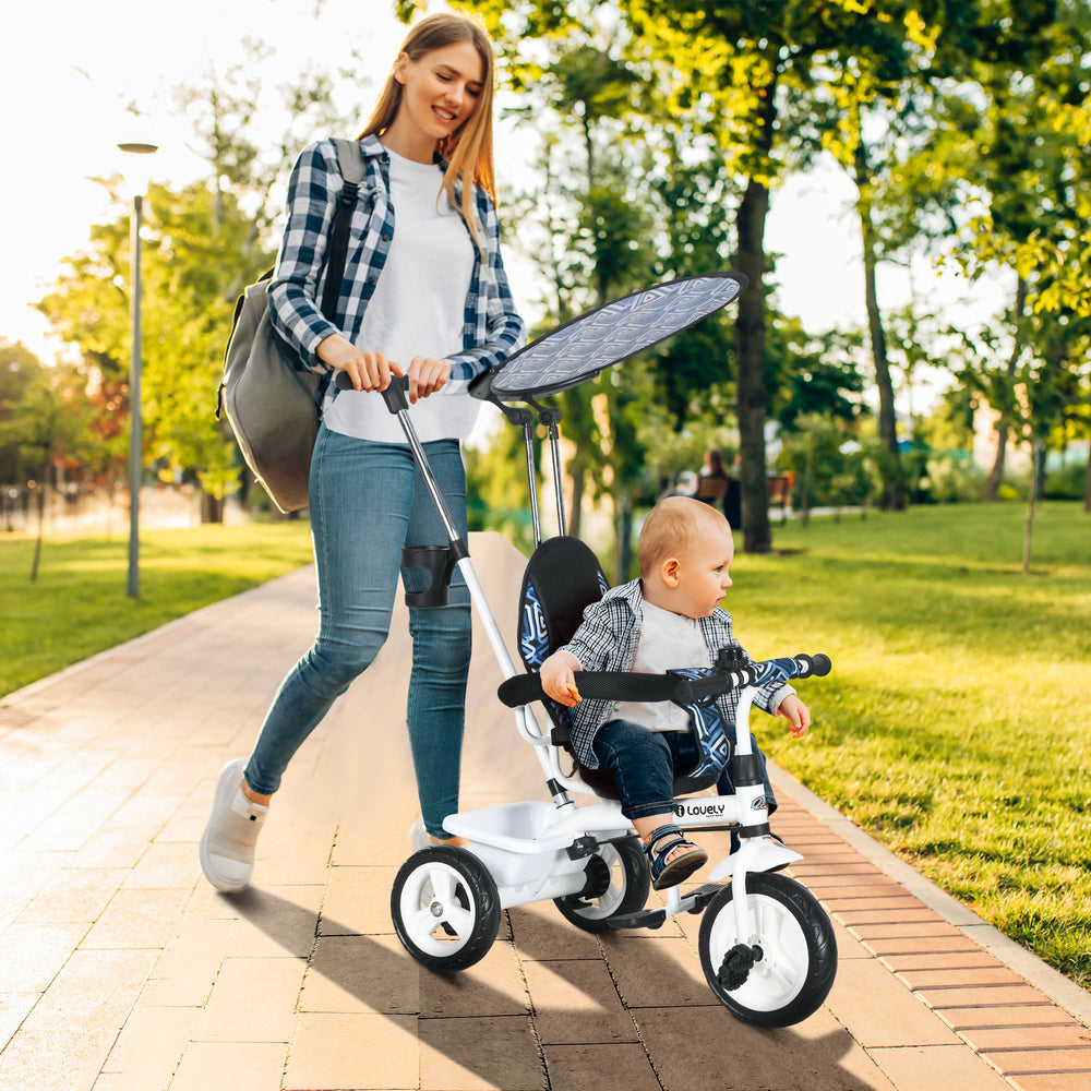 Tricycle 6 en 1 pour enfants avec guidon et auvent amovibles, bleu