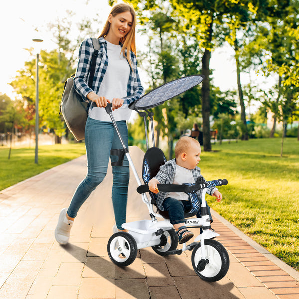 Tricycle 6 en 1 pour enfants avec guidon et auvent amovibles, bleu
