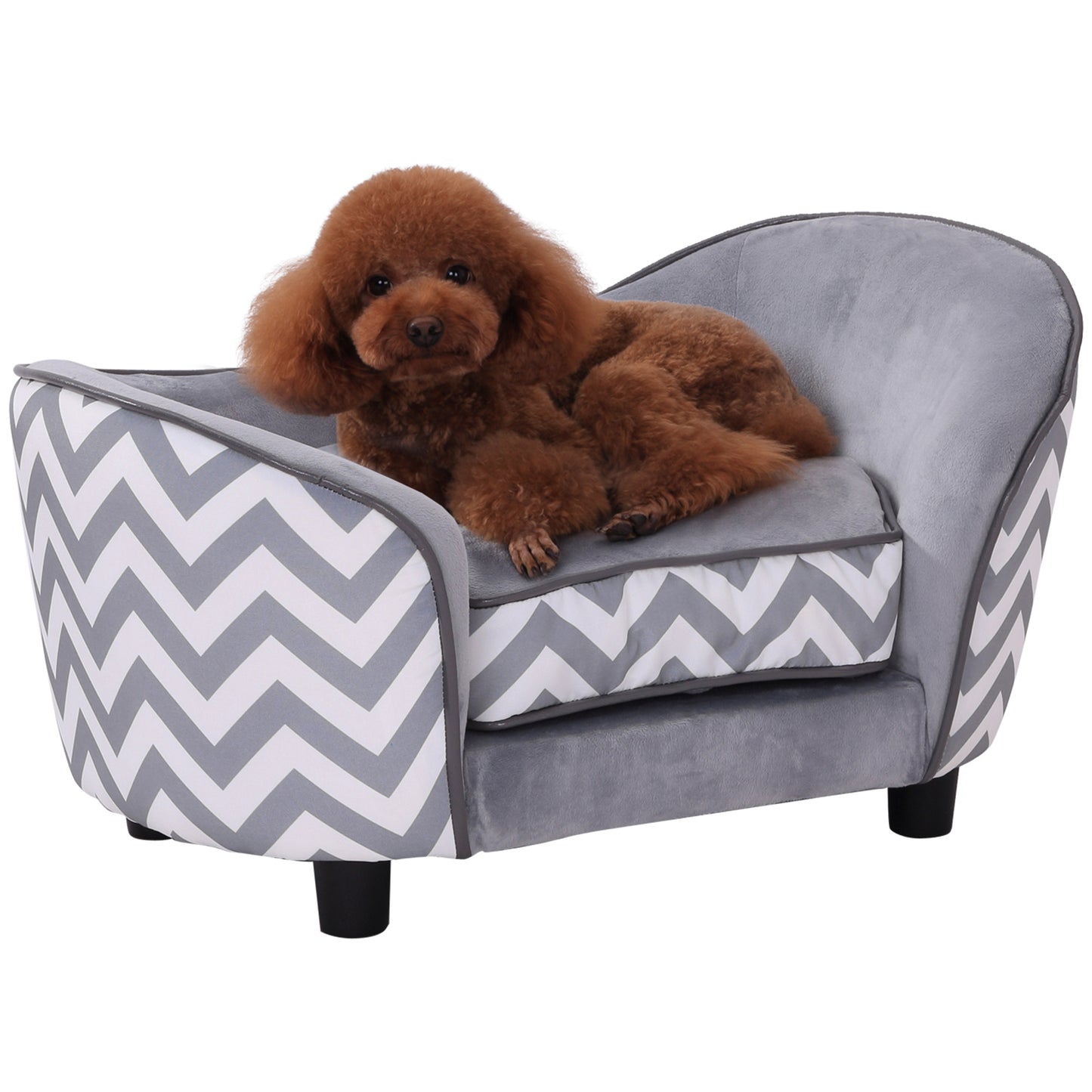 Canapé surélevé pour chien avec rangement, housse de coussin amovible, gris