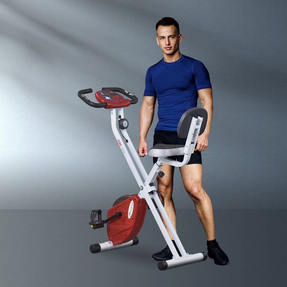 Folding exercise bike with 8 magnetic resistance levels, red