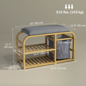 Banc d'entrée en bambou avec rangement à chaussures