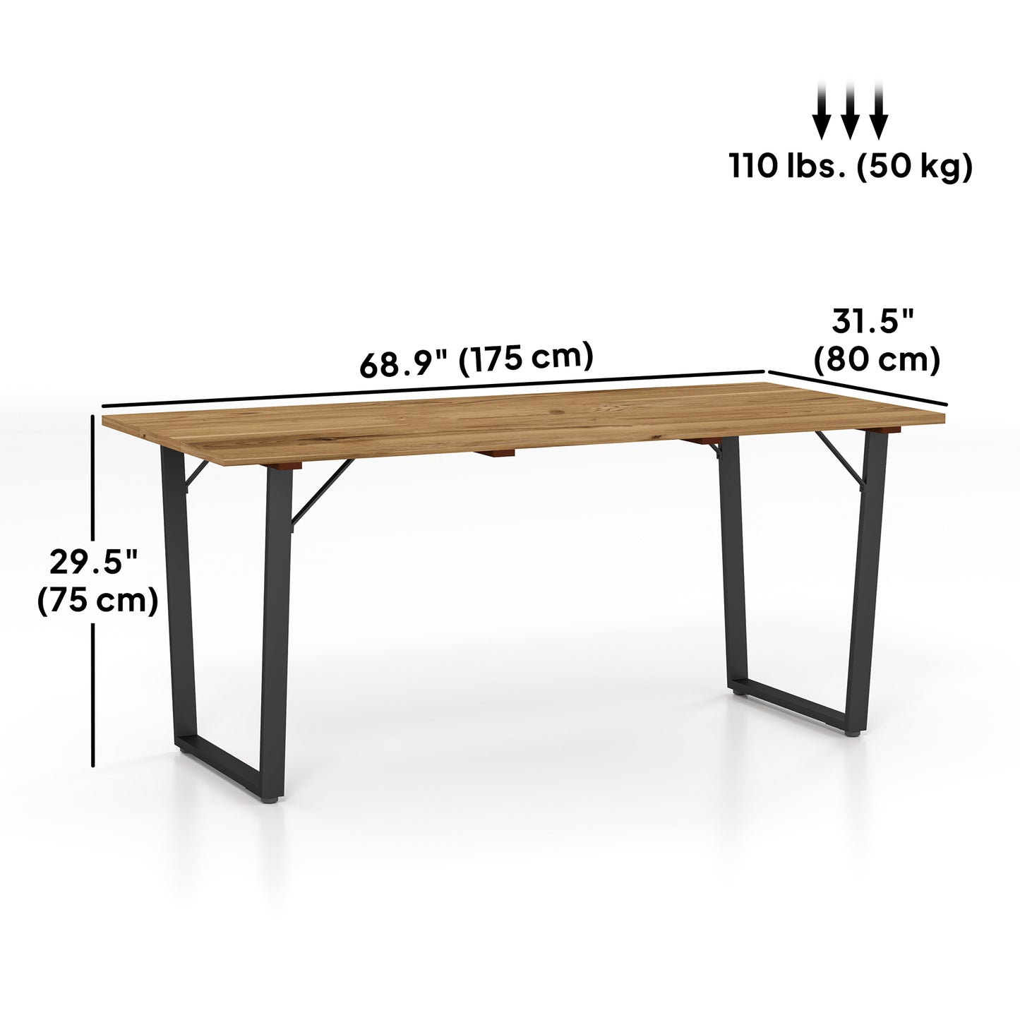 Table à manger d'extérieur en bois pour 6 personnes avec trou pour parasol, plateau à lattes, structure en métal