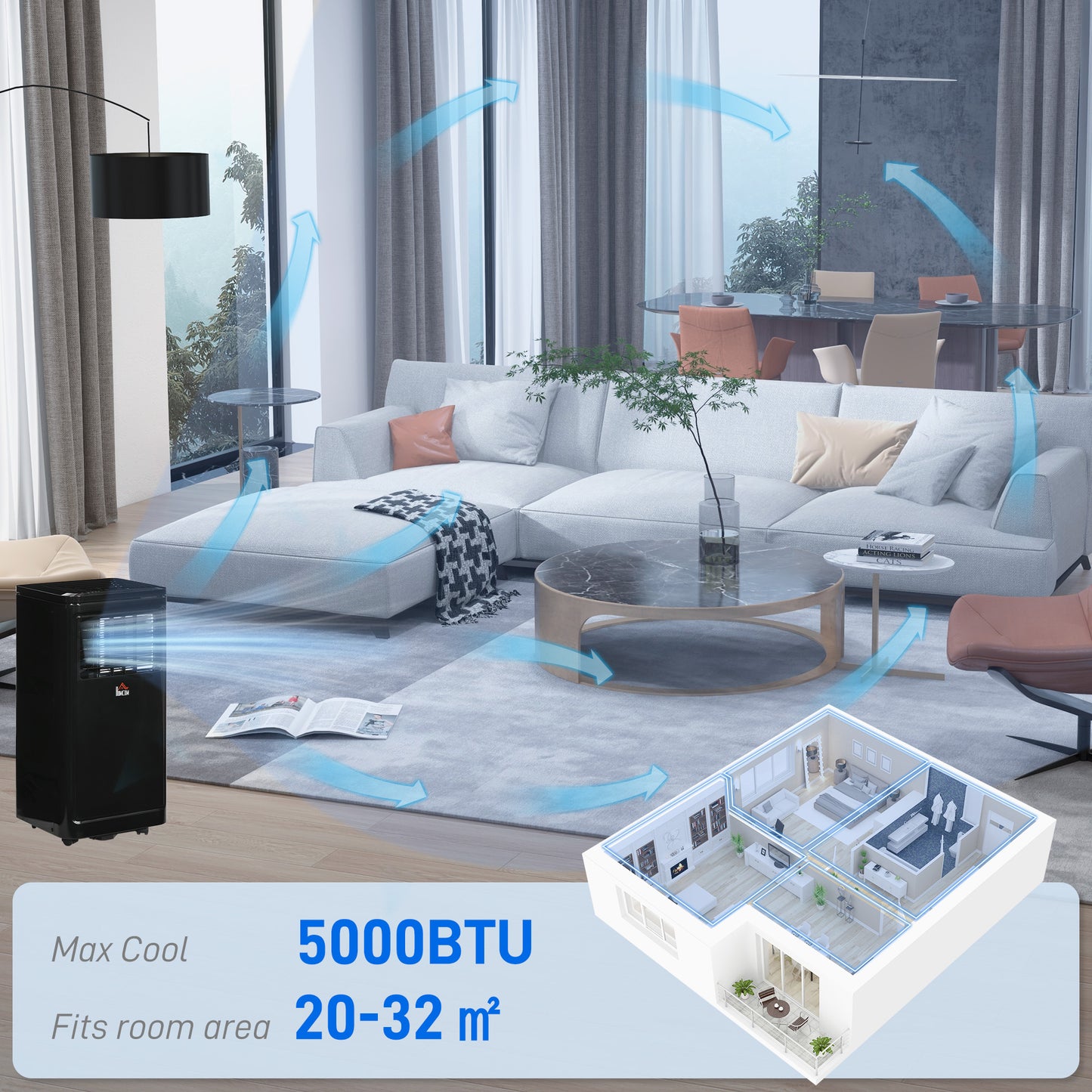 Climatiseur portatif 8 000 BTU avec refroidissement, déshumidificateur, télécommande