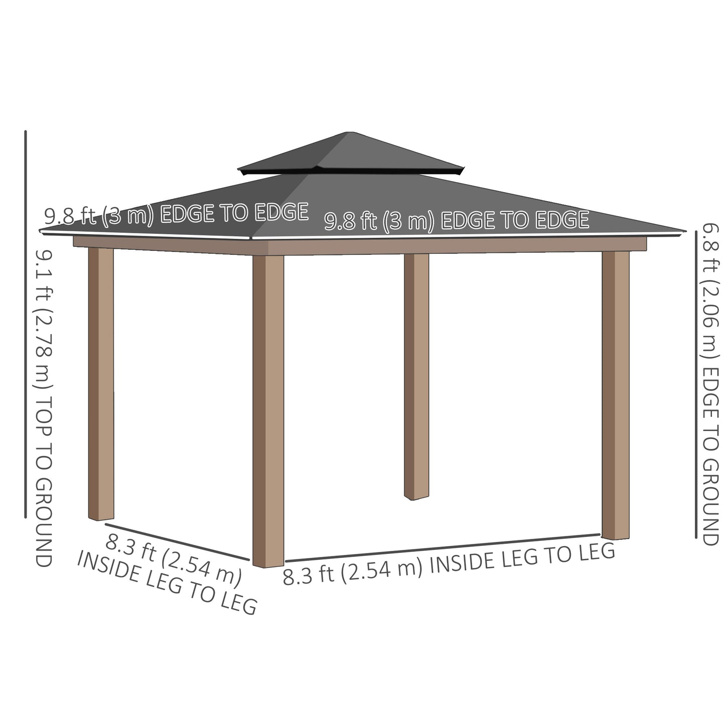 Outsunny 9' x 10' Outdoor Gazebo with Double PC Hardtop, Steel Frame, Netting & Curtains for Garden Patio, Khaki