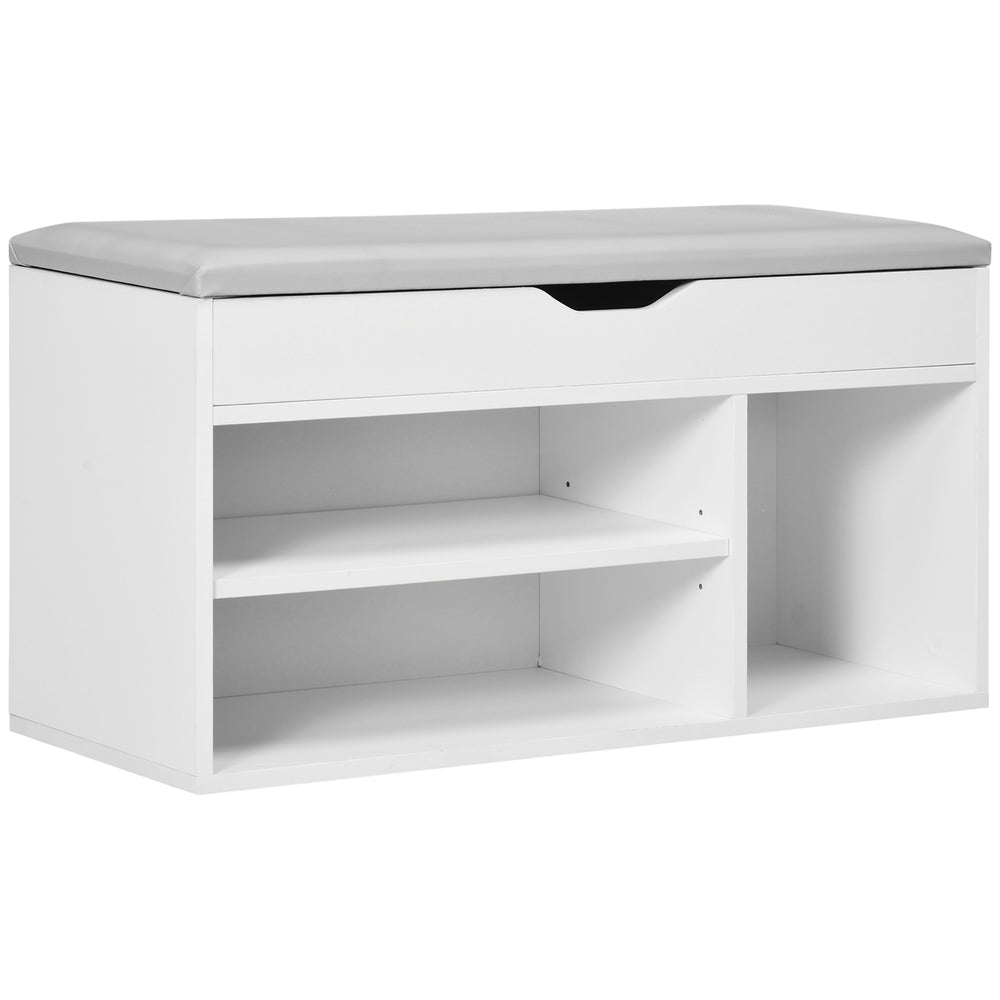 Banc à chaussures avec coussin rembourré et rangement dissimulé, blanc