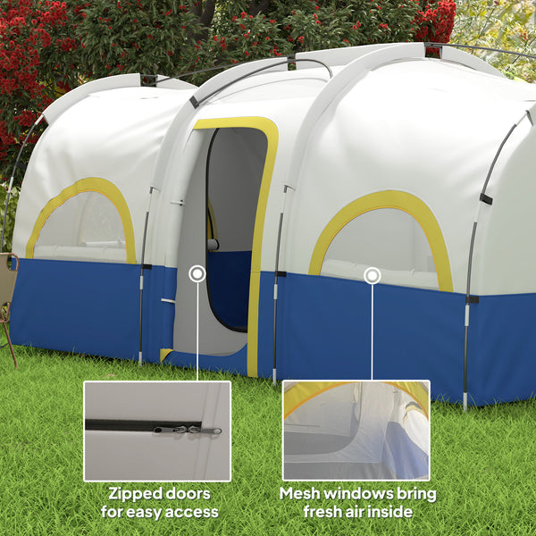 4-6 Person Camping Tent, 3 Room Cabin, 3000mm Waterproof & UPF 30+, with Built-in Groundsheet & Carry Bag, Blue
