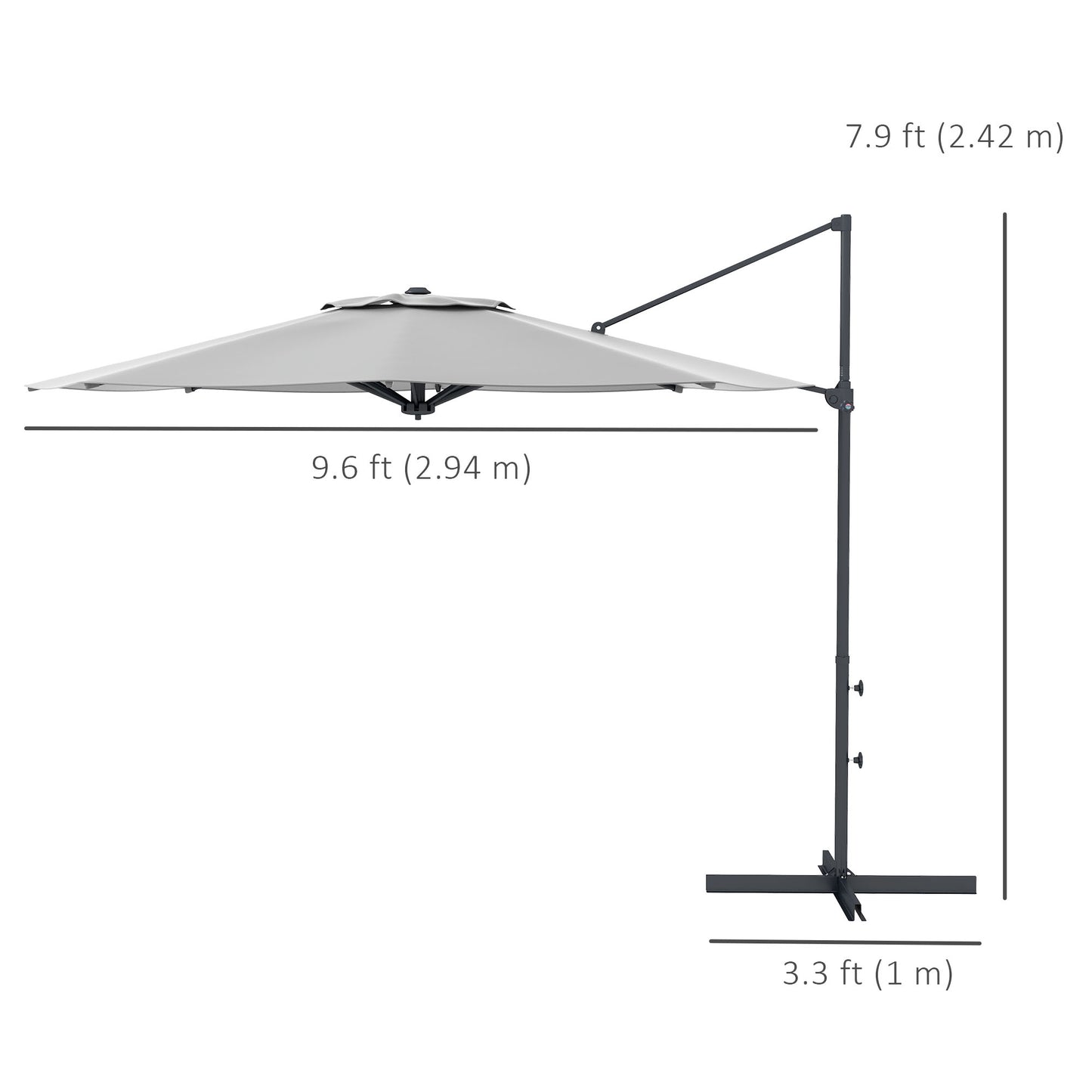 Outsunny Sunshade Sanctuary: 10FT Offset Cantilever Umbrella with 360° Rotating Aluminum Frame, Crank Lift 8 Ribs Cross Base Gray |