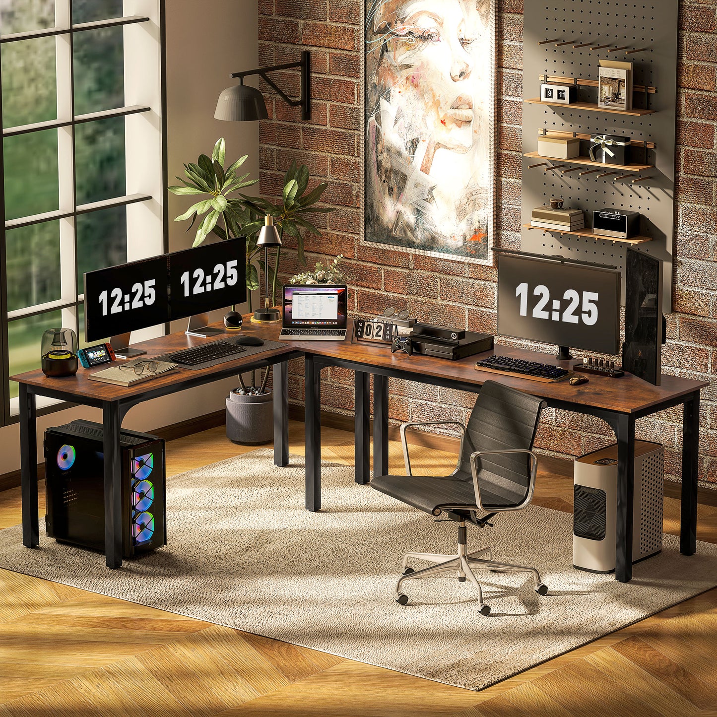 71" Computer Desk with Metal Legs, Rustic Brown