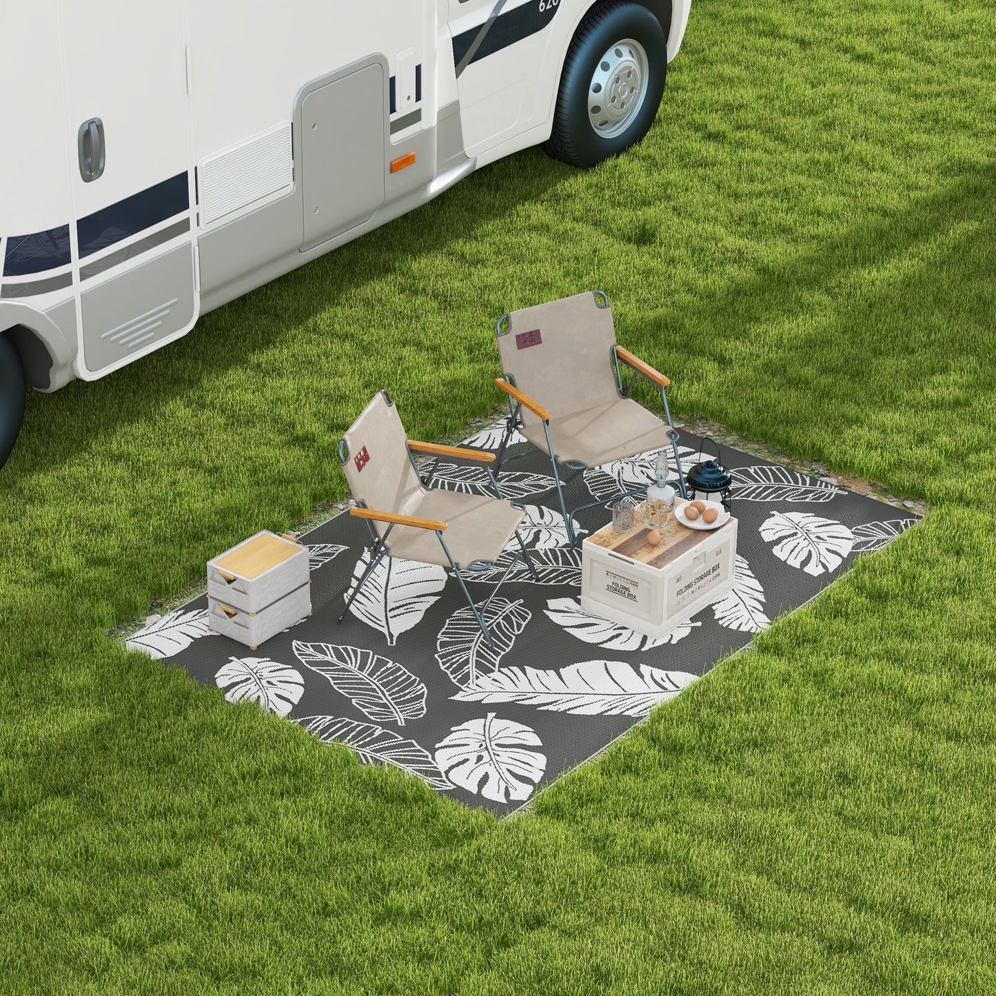 Reversible Outdoor Patio Rug, 6' x 9' Plastic Mat for Garden, Patio, Beach, Camping, Gray and White