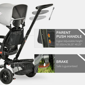 Tricycle 4 en 1 avec siège réglable et réversible, auvent et ceinture, gris
