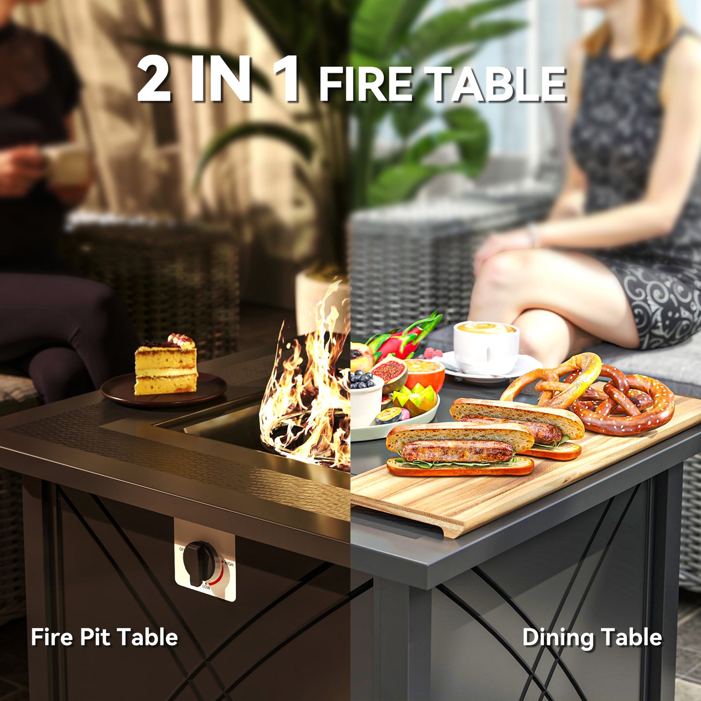 Outsunny 28" Square 40,000 BTU Propane Fire Pit Table with Waterproof Cover and Adjustable Footrests