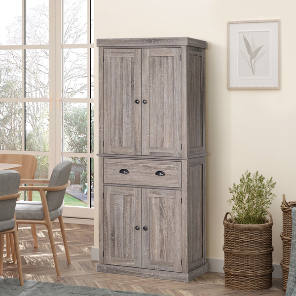 Armoire de cuisine haute avec tiroir et étagères réglables, bois naturel