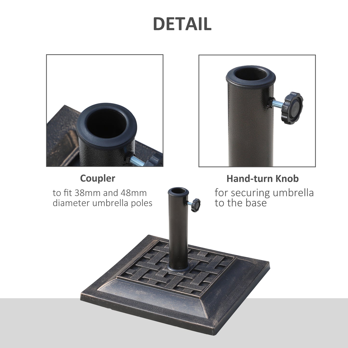 Support de parasol de patio en résine 20 lb avec base revêtue et poteau carré, Bronze