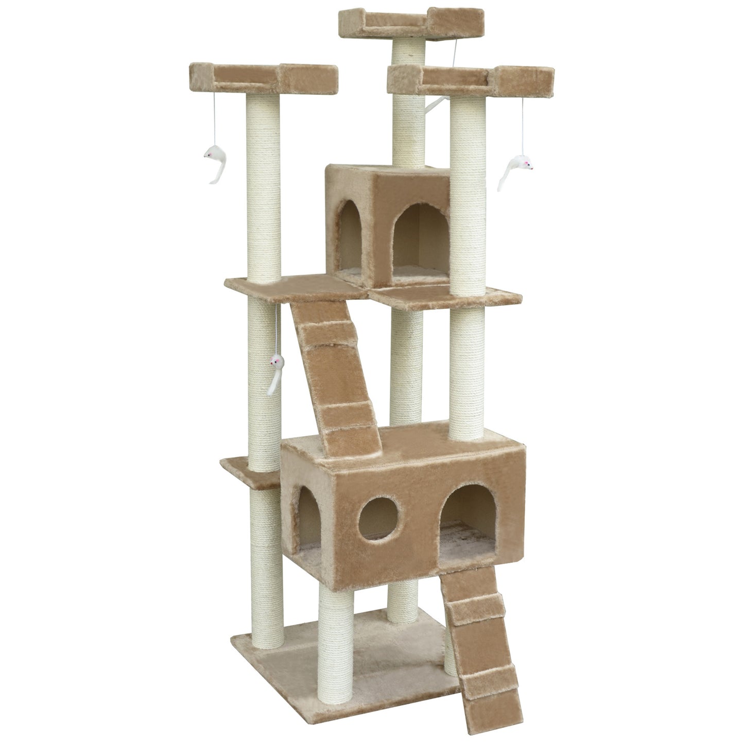 79" Cat Tree with Kitten Scratching Post, Activity Center and Toys, Beige