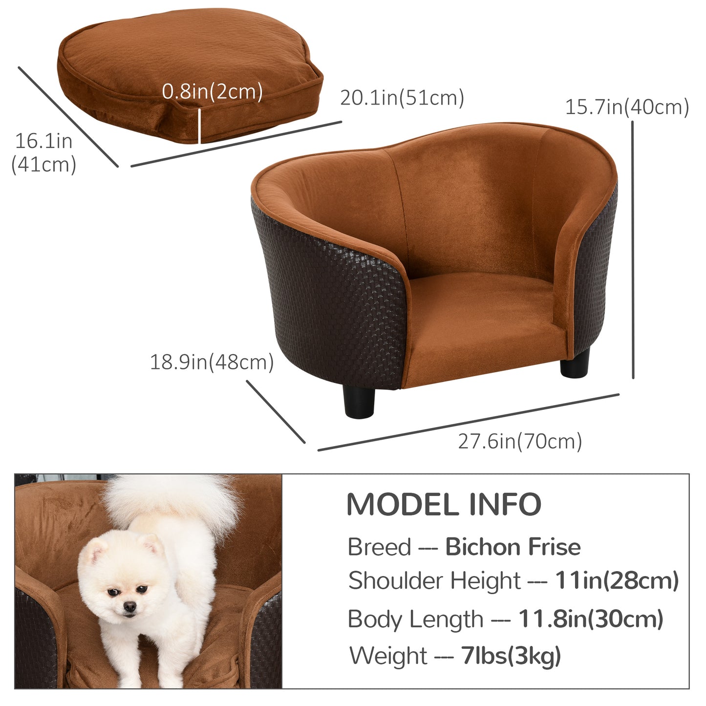 Canapé surélevé pour chien avec coussin amovible et lavable