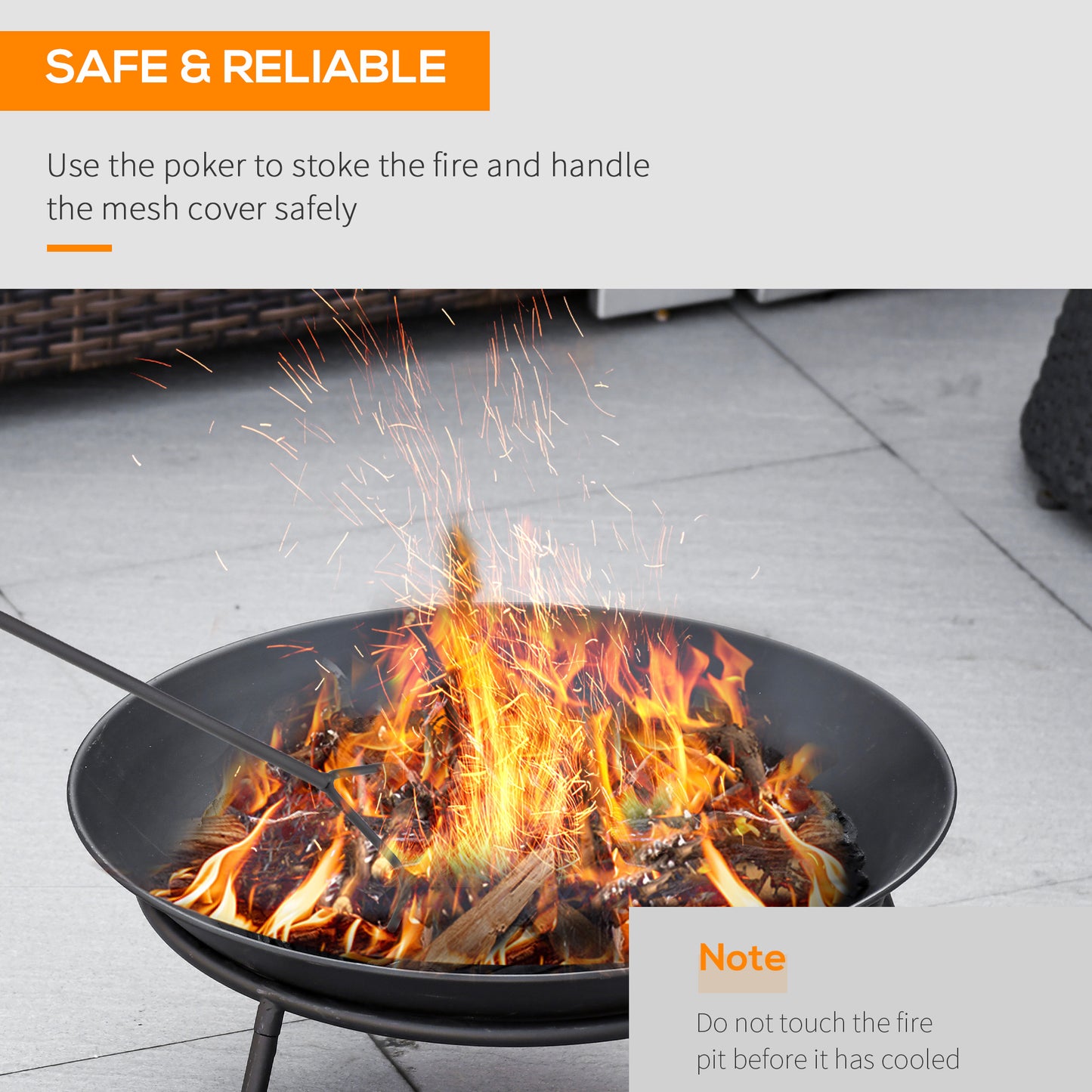 Outsunny Fire Pit with Poker, Patio Heater, Wood Stove for Outdoor Campfire, Black