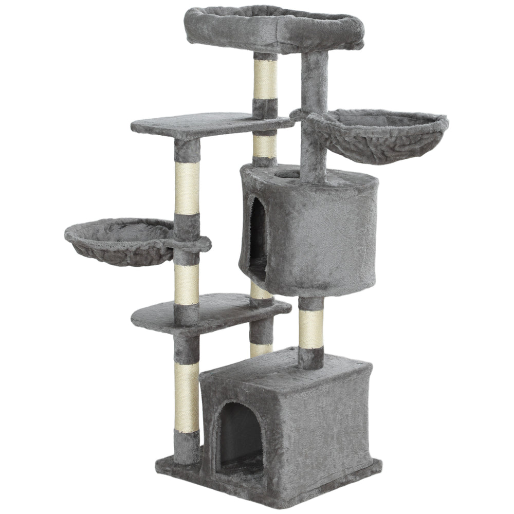 52.5" Cat Tree with Scratching Posts, Condos, Bed, Platforms & Hammocks, Grey