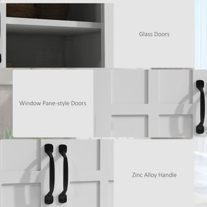 Buffet moderne avec portes vitrées, étagères à 4 niveaux, blanc