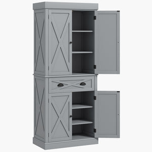 Meuble de rangement avec 4 portes, tiroir et étagères réglables, gris