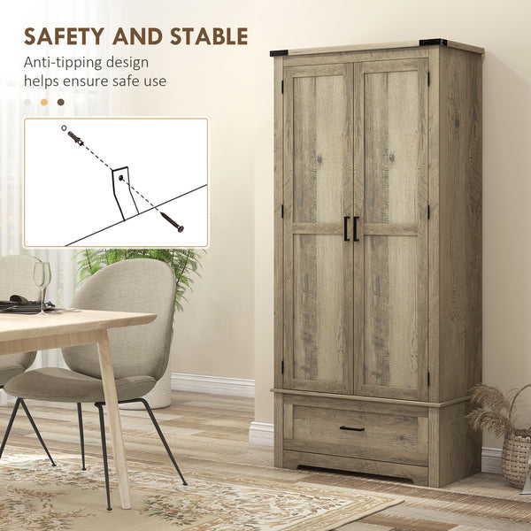 Meuble garde-manger style campagnard avec 2 portes, tiroir et étagères réglables, gris-beige