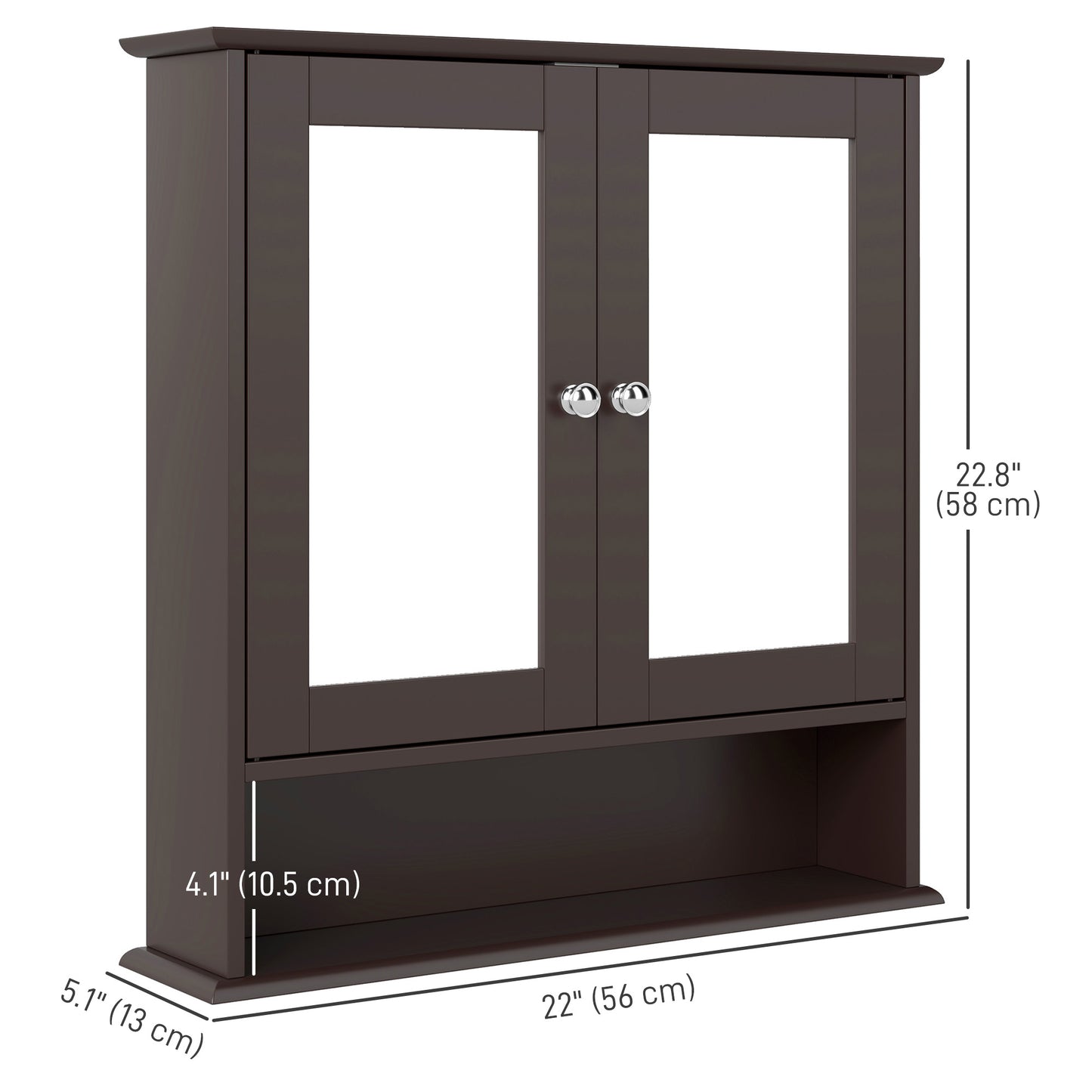 Medicine cabinet with mirror and double doors, dark brown