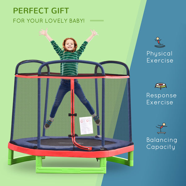 7ft Trampoline with Safety Enclosure, Built-in Zipper, Red