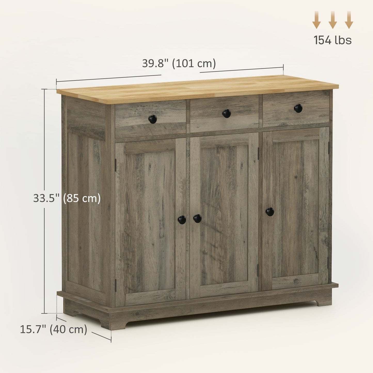 Buffet moderne avec rangements, tiroirs et étagères réglables pour salon, gris délavé