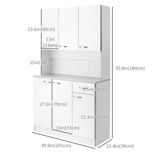 Buffet moderne avec placards de rangement, tiroir, espace ouvert pour micro-ondes, blanc