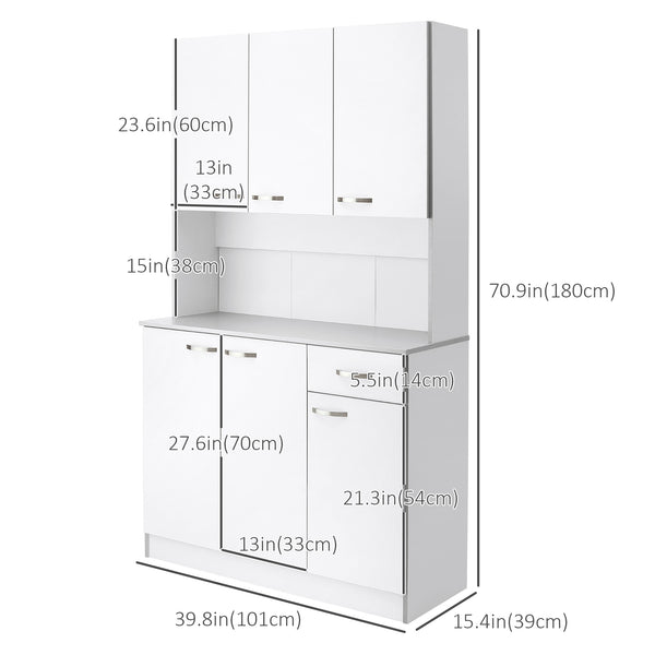 Buffet moderne avec placards de rangement, tiroir, espace ouvert pour micro-ondes, blanc