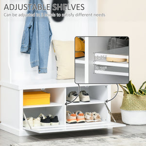 3 in 1 Wardrobe with 4 Double Hooks and 2 Shelves, Hanger for Entryway, Living Room, White